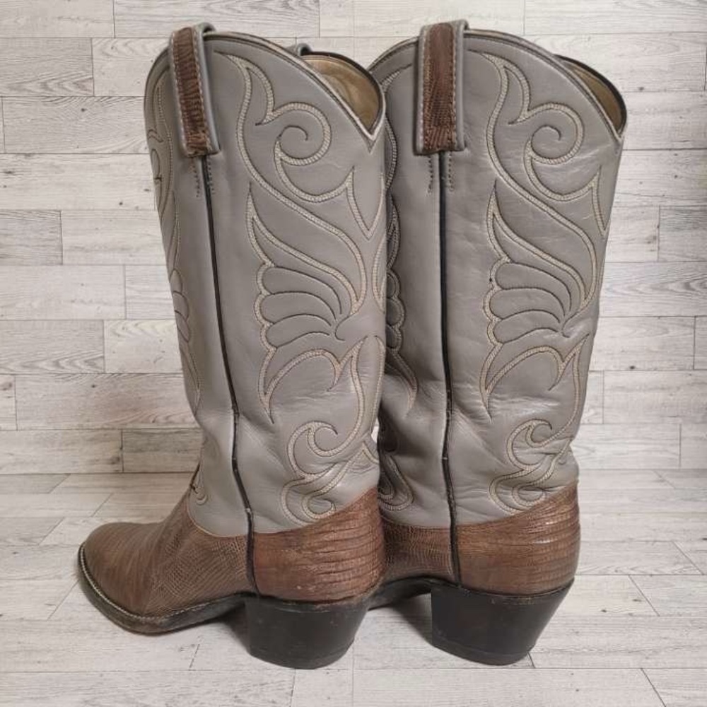 Vintage Dan Post Western Exotic Gray Lizard Leather Cowboy Boots Women’s 7 C - Picture 6 of 9